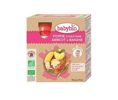 Babybio Mes fruits Gourde Pomme Abricot Banane Bio 6 mois 4x90g