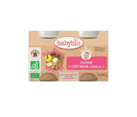 Babybio Petits Pots dès 6 mois Pots Pomme Chataigne 2x130 Grammes