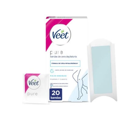 Veet Pure Bandas de Cera Depilatoria Piernas y Cuerpo Piel Sensible 20uds