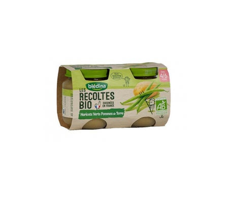 Blédina Les Récoltes Bio Haricots Verts pommes de Terre 4 6 mois 2x130g