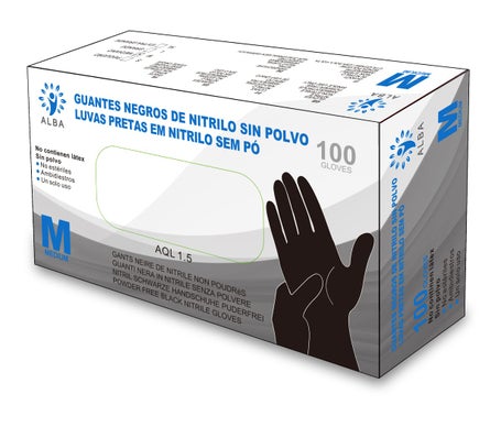 Alba Gants Noirs De Nitrile Non Poudrés Taille M 100 Unités