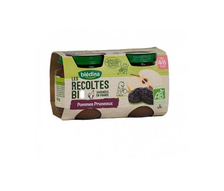 Blédina Les Récoltes Bio Pommes prunneaux 4 6 mois 2x130g