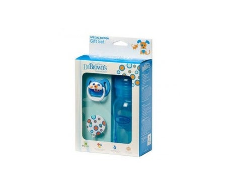 Dr Browns Pack Blue Biberon 270ml + Sucette &amp Broche cadeau