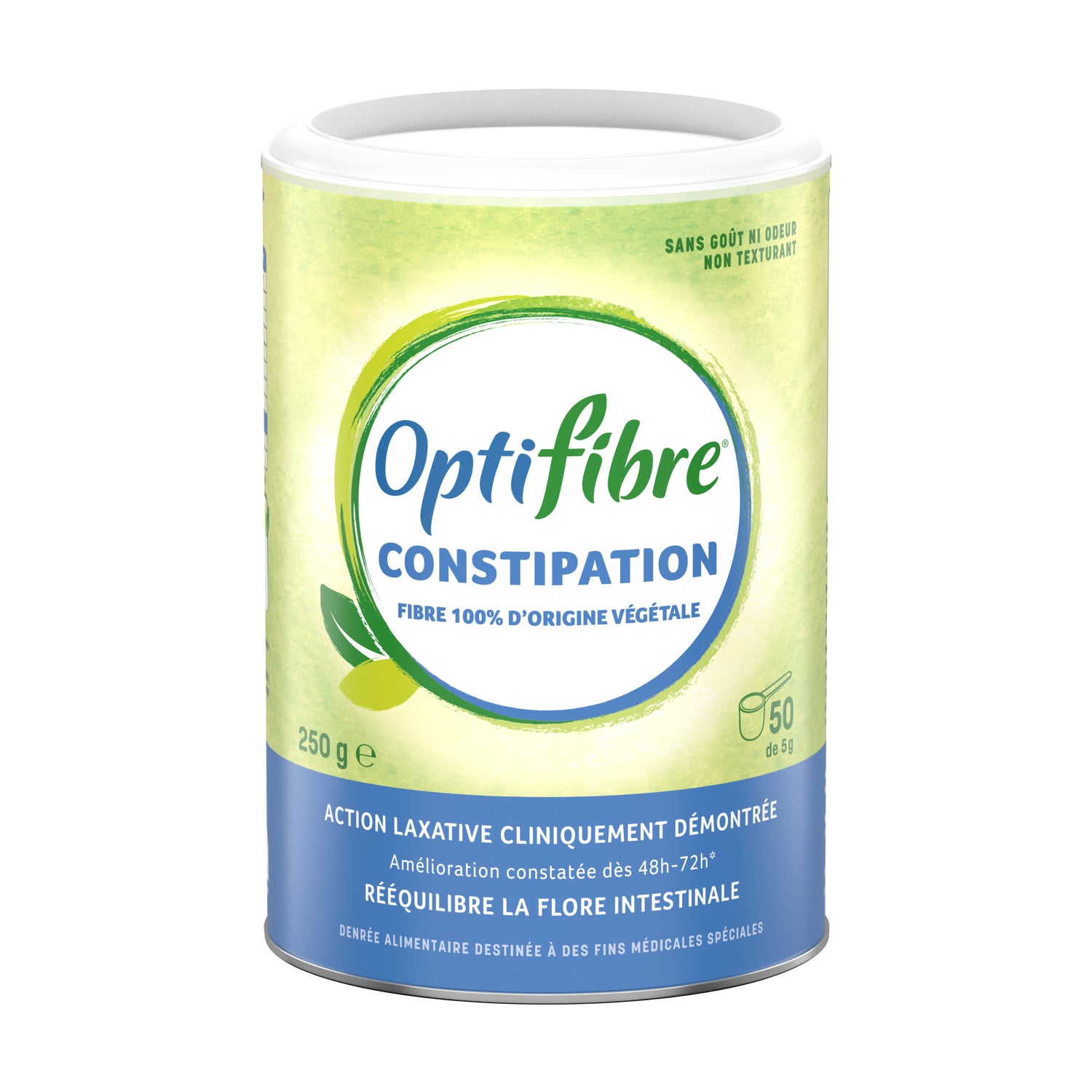 OptiFibre® Constipation : Laxatif d'Origine Végétale, Favorise le Transit,  Rééquilibre le Microbiote, Poudre Prébiotique – 50 doses – Boîte de 250g