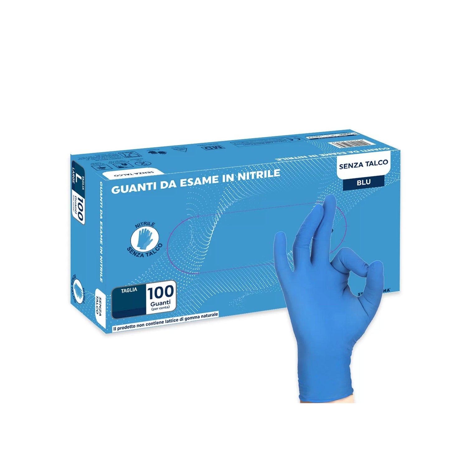 Gants Nitrile sans Poudre Bleu Taille M AQL 1.5 (100 Utés)