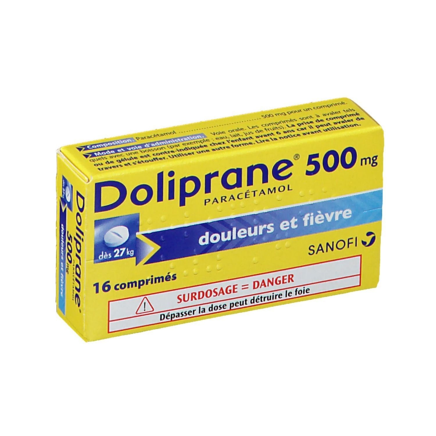 Doliprane Paracetamol 500mg 16comp Docmorris France